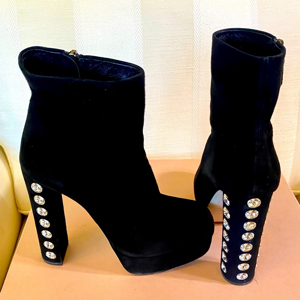 Miu Miu Black Ankle Boots with Silver Accents